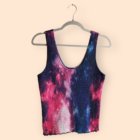 Hot Topic Tops - Hot Topic Galaxy Girls Smoked Tank Top XL Tie Dye Smocked Space Stretch Goth